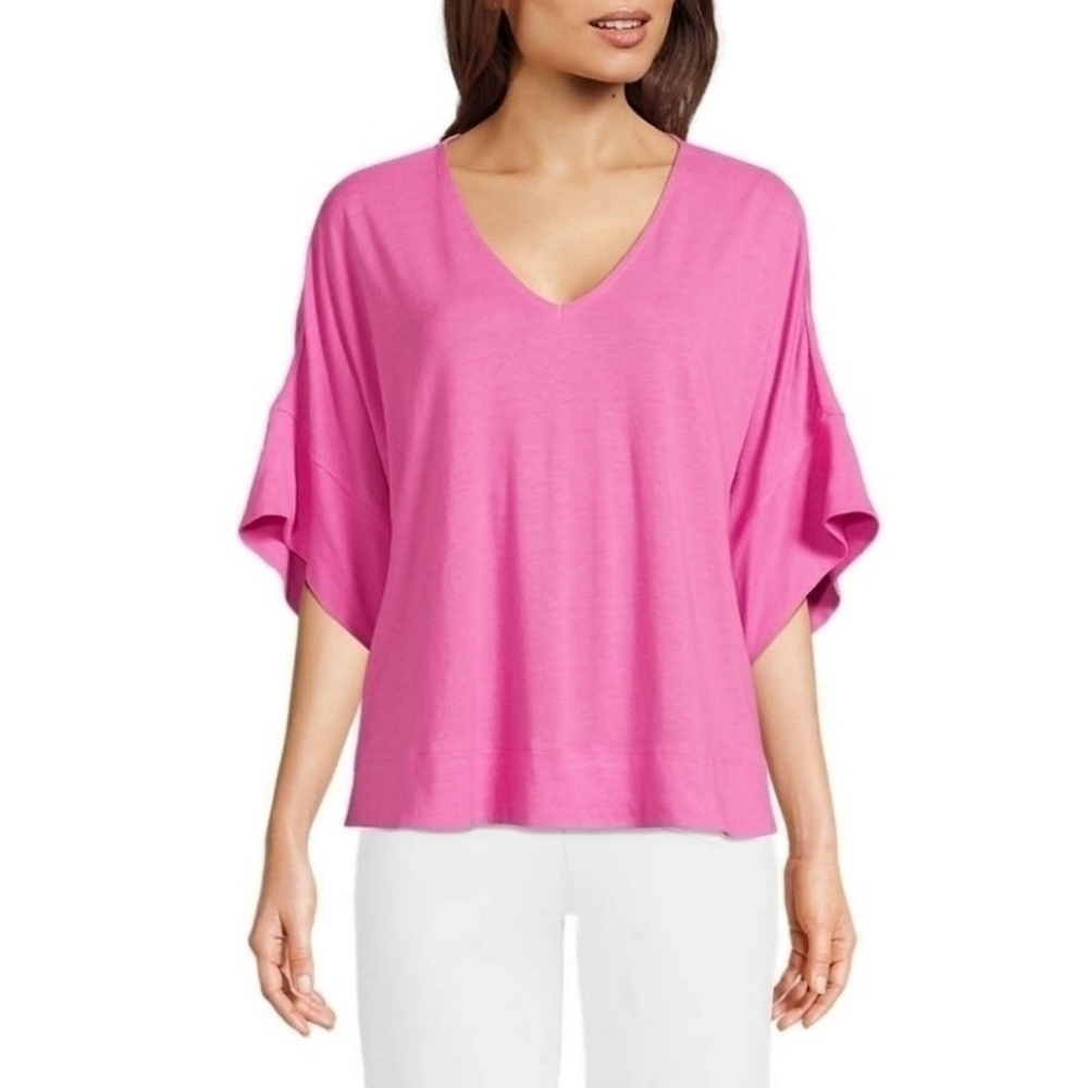 Lands' End Linen Blend Beach Top Pink Size L (14-16)